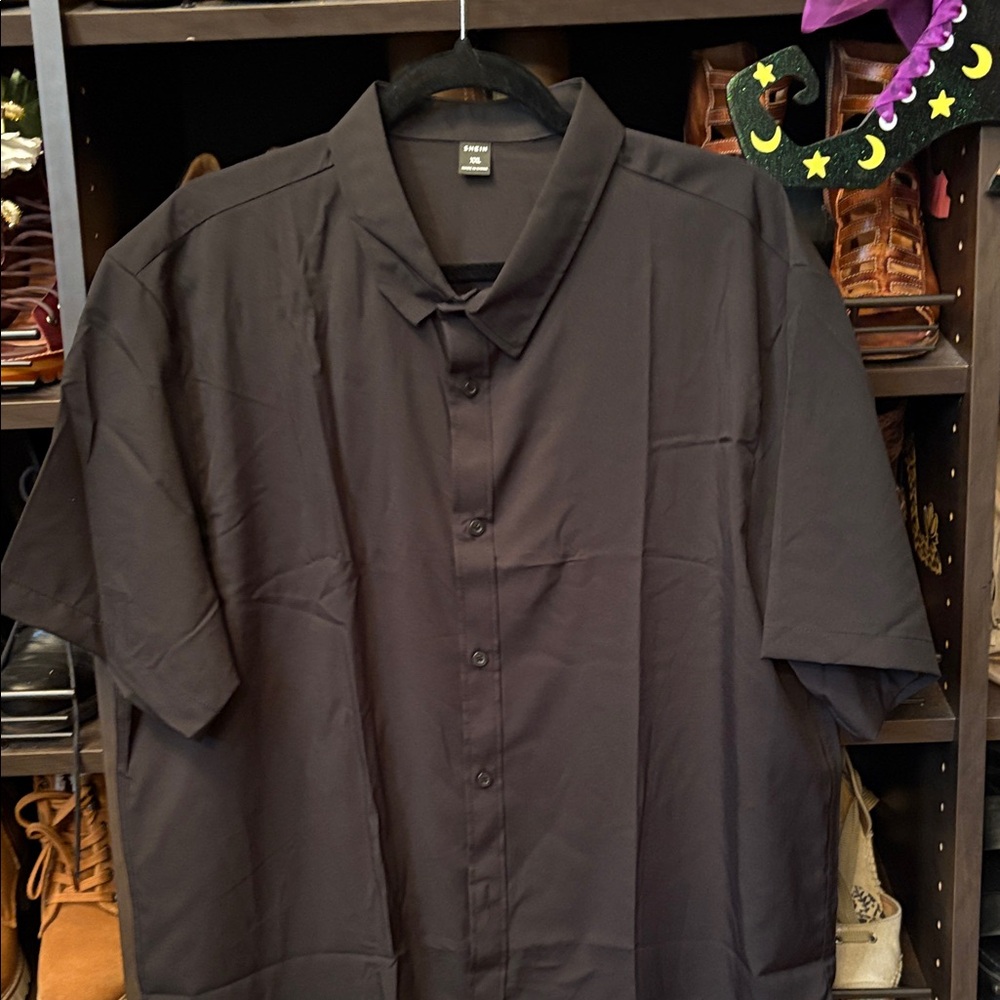 SHEIN Men's Short-Sleeve Button-Down Shirt - Black